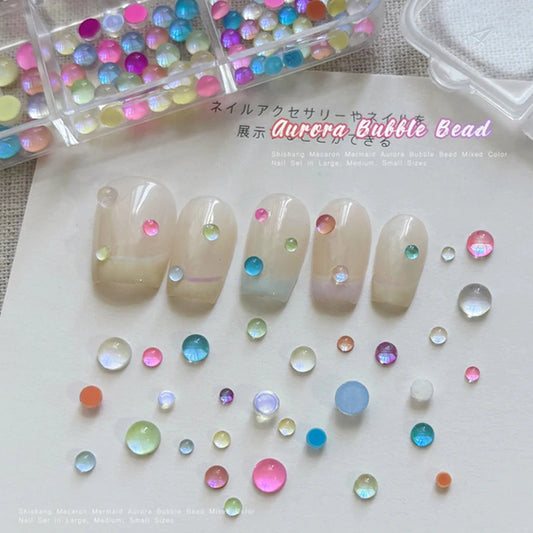 Colorful Mermaid Bubble Bead Half Round Flat Bottom Shiny Aurora Size Mixed Candy Color Nail Art Accessories Decoration Manicure Peaceful Pleasures Health and Wellness
