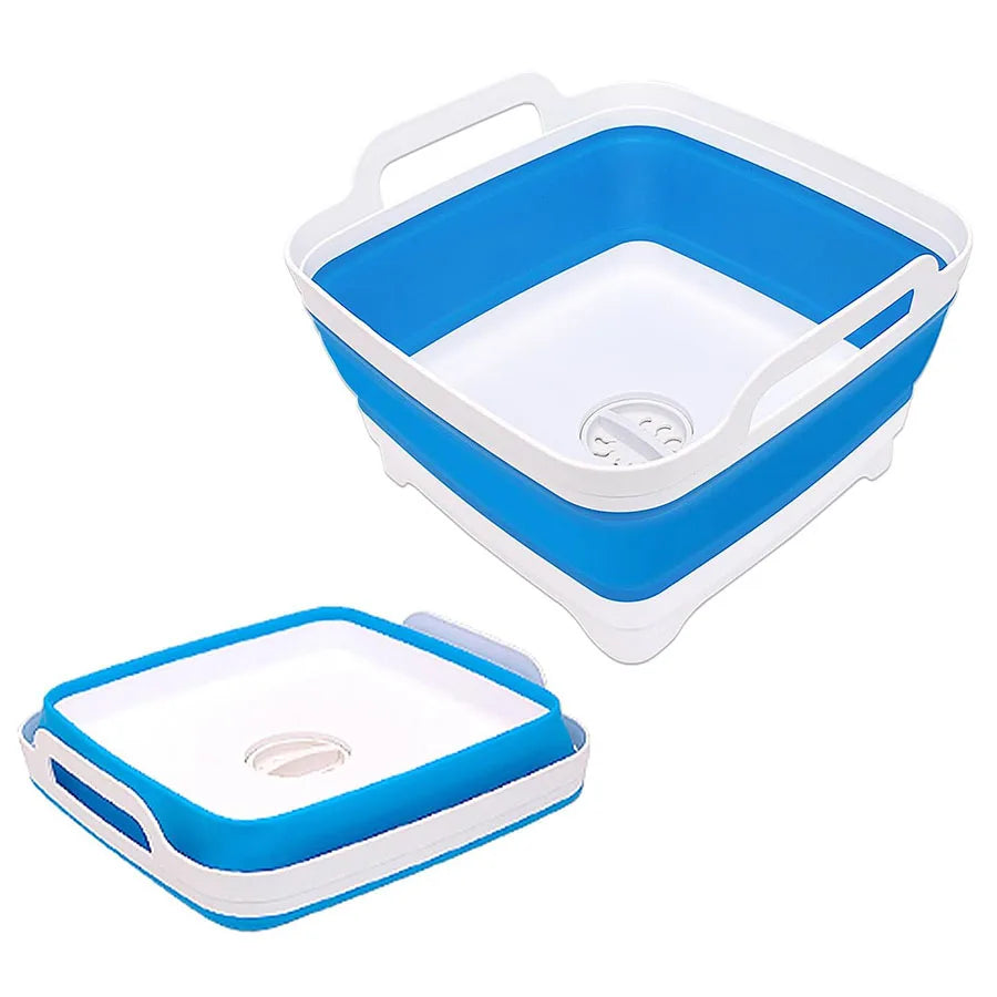 Collapsible Vegetable Wash Basin with Drain Plug | Portable Collapsible Kitchen Basin Peaceful Pleasures Health and Wellness Blue