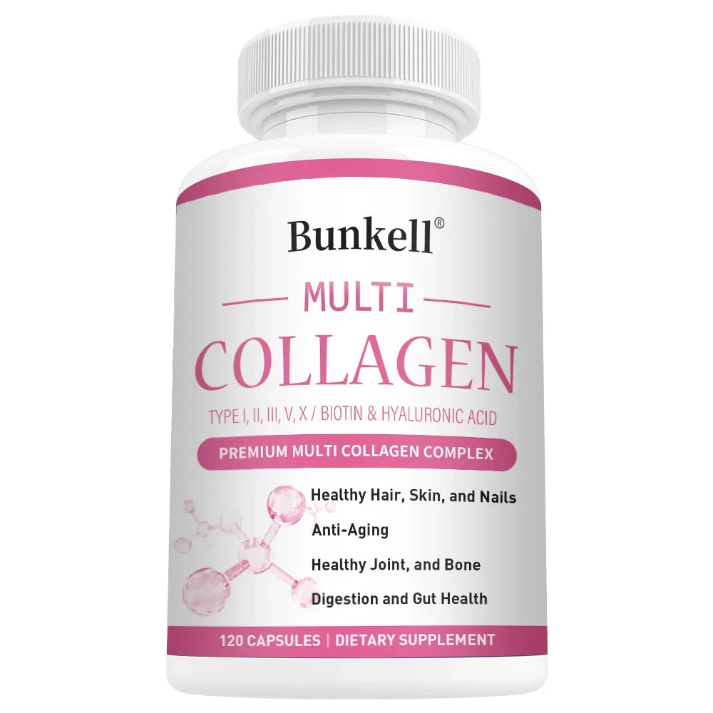 Multi Collagen Supplement - Types I, II, III, V & X with Biotin, Skin, Hair, Nails & Joint Support, Non-GMO, 120 Capsules Peaceful Pleasures Health and Wellness 3 bottle 120 count
