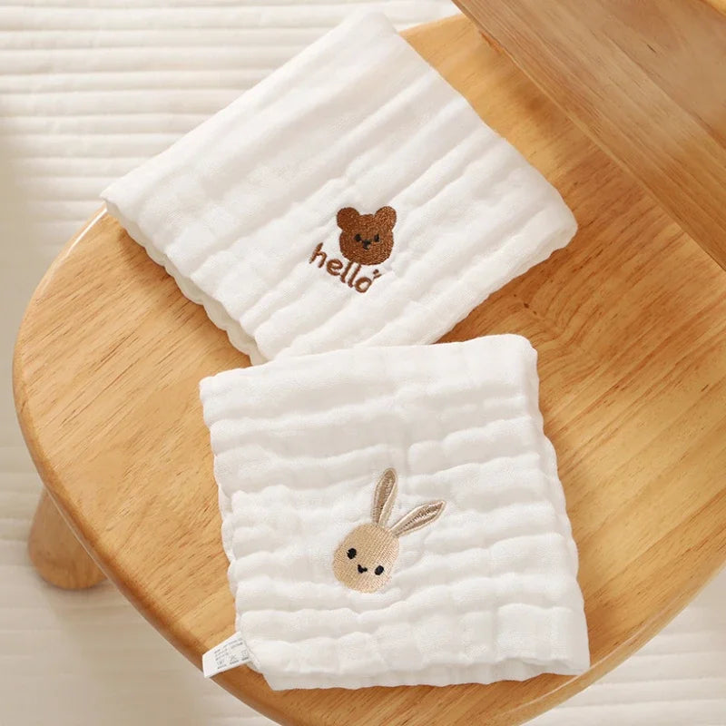 6-Layer Cotton Baby Burp Cloths | Soft Embroidery Washcloth Bib