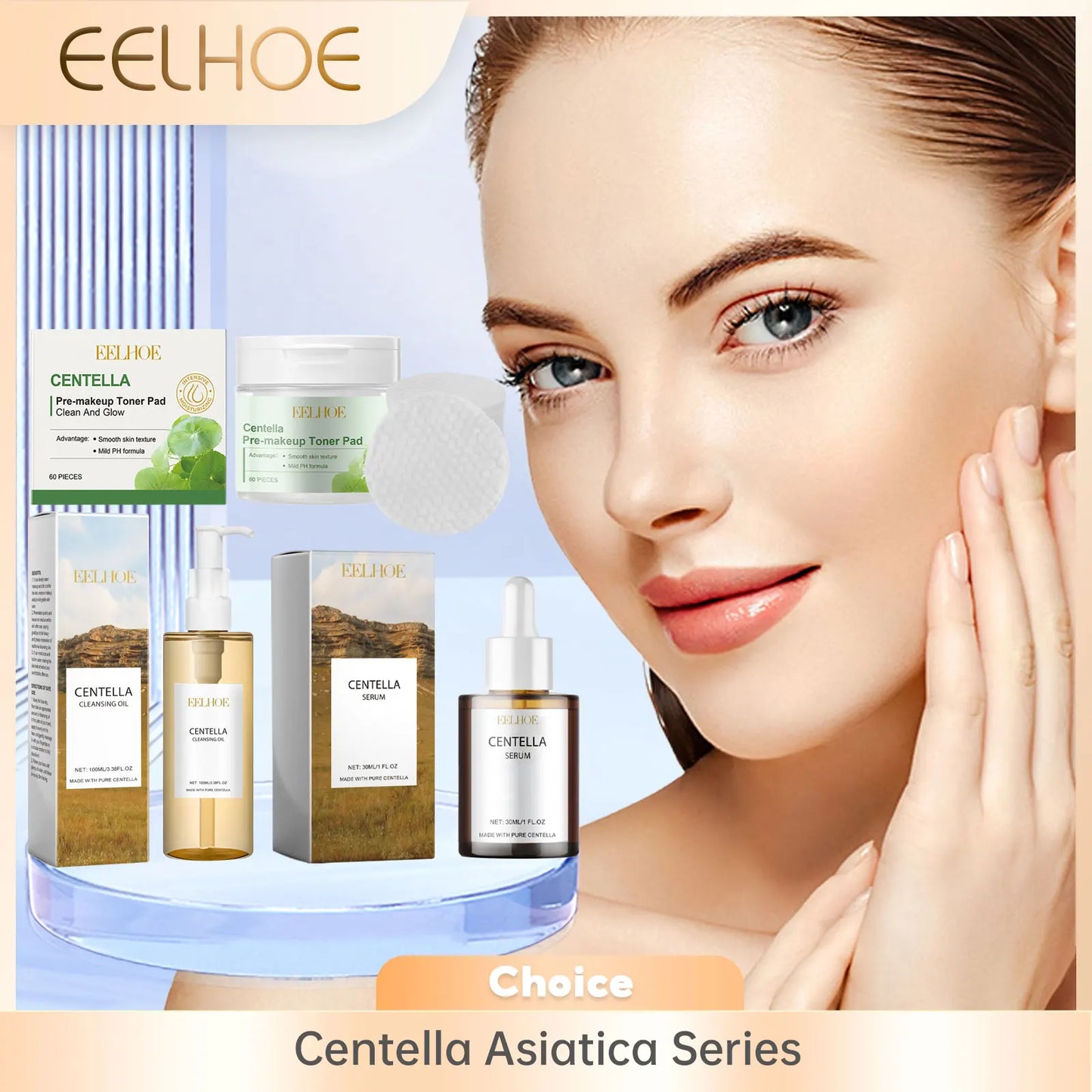 Eelhoe Centella Skincare Set – Toner Pads, Cleansing Oil & Serum