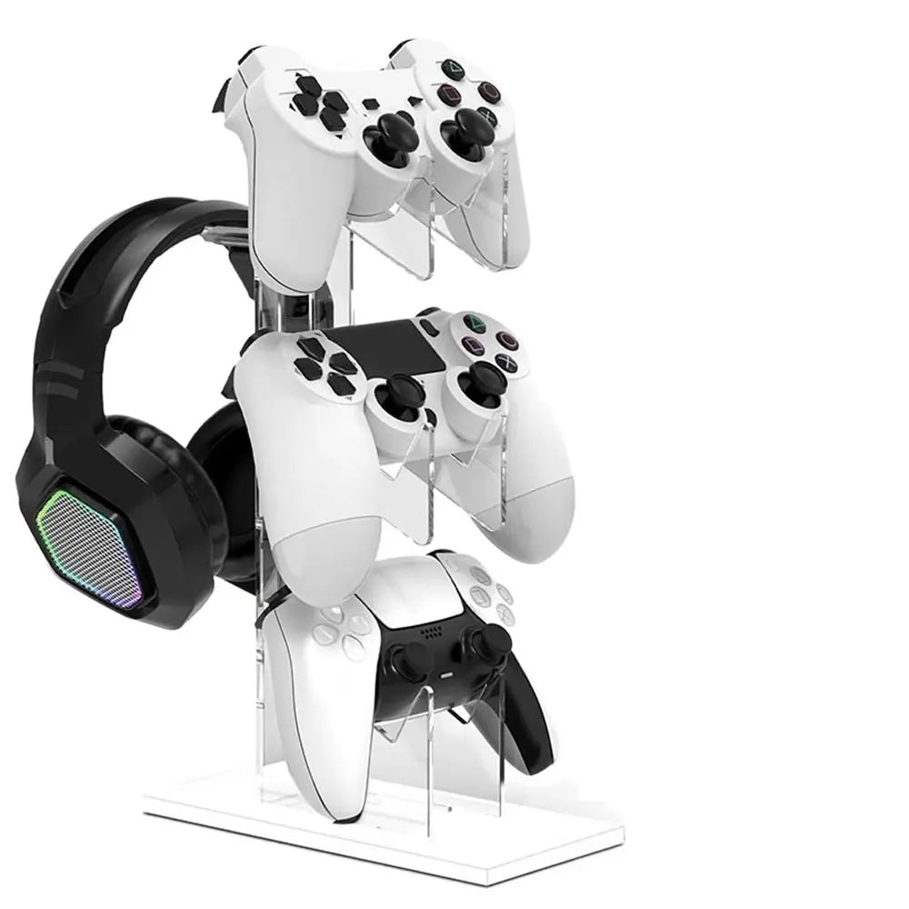 Durable Acrylic 3-Layer Controller Holder Black Transparent Game Handle Display Stand White Universal Headphone Peaceful Pleasures Health and Wellness white base