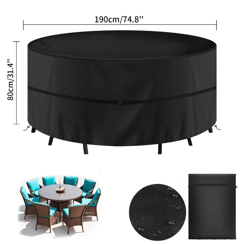Outdoor Furniture Dust Cover 210D Oxford Cloth Garden Chair Cover Sofa Cover Waterproof Outdoor Patio Table Furniture Cover Peaceful Pleasures Health and Wellness Round 190x80cm