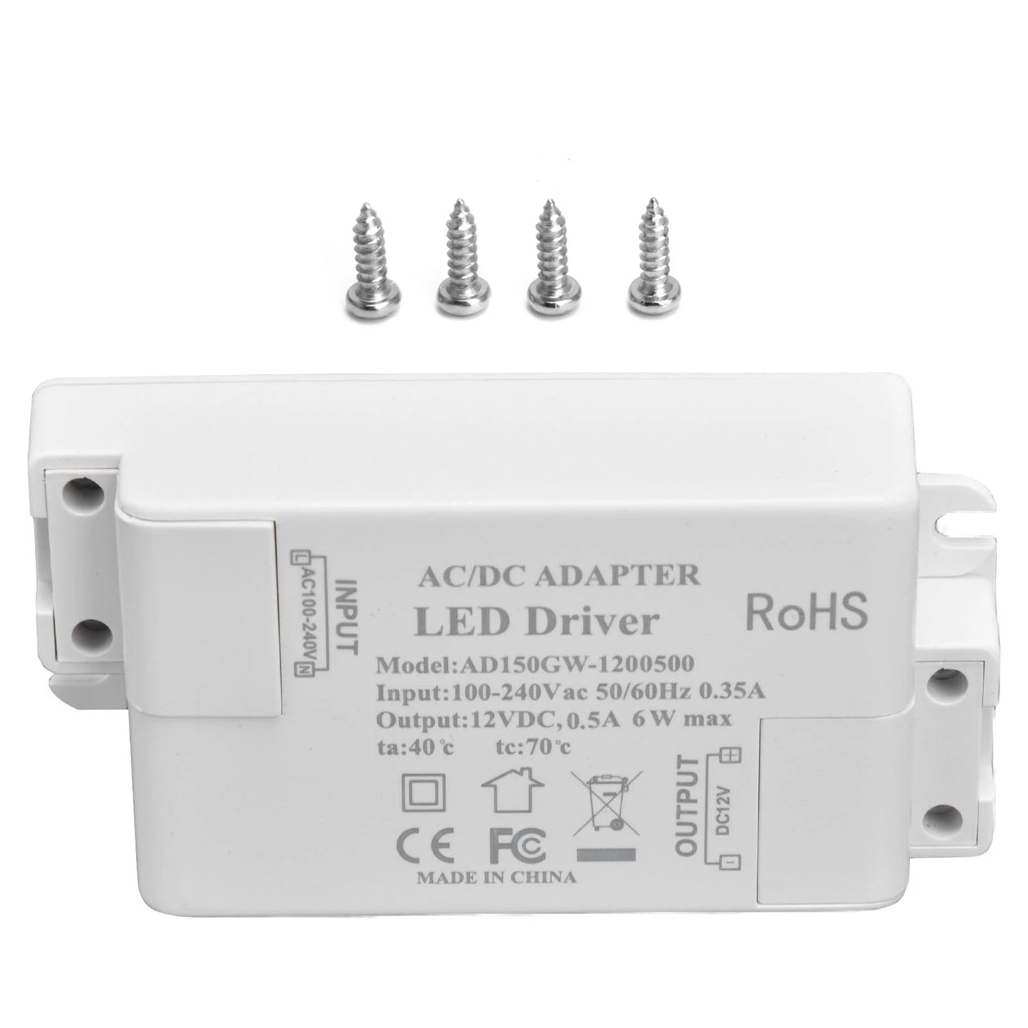 LED LED Power Driver Waterproof Input AC100‑240V 0.35A Portable Output DC12V 0.5A 6W for Home for Bathroom Peaceful Pleasures Health and Wellness Default Title