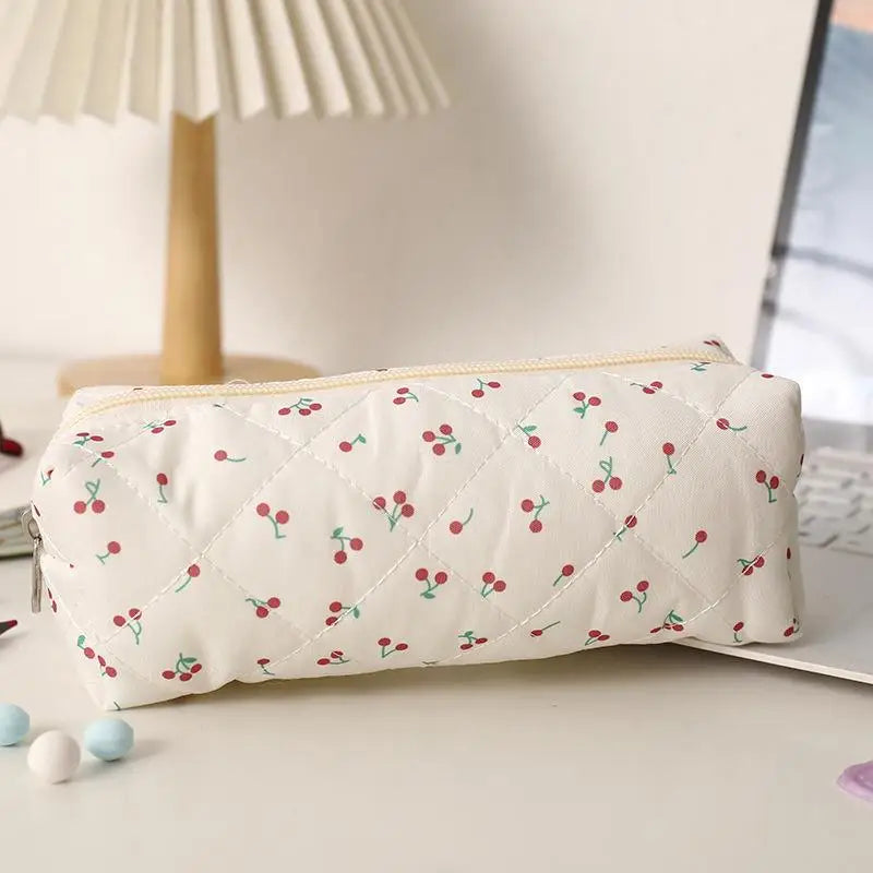 Cute Bow Floral Cherry Pencil Case – Large Capacity Pen Bag