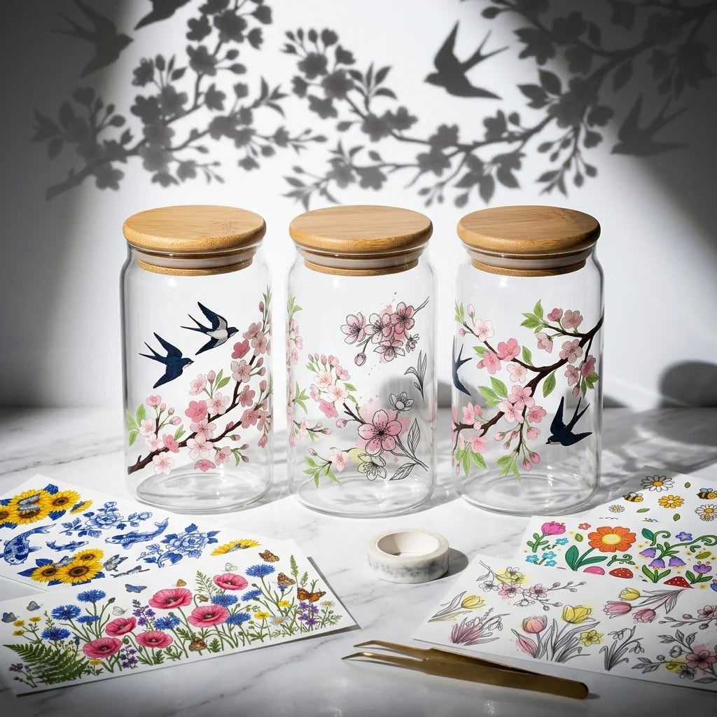 UV DTF Spring Floral Cup Wrap Stickers | Waterproof DIY Decals