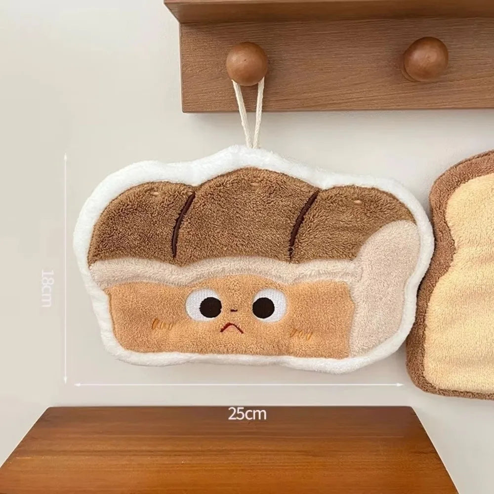 Hanging Thickened Super Absorbent Cartoon Bread Crochet Hand Towel Coral Velvet Small Square Towel Dual Use Bathroom Soft Towel Peaceful Pleasures Health and Wellness