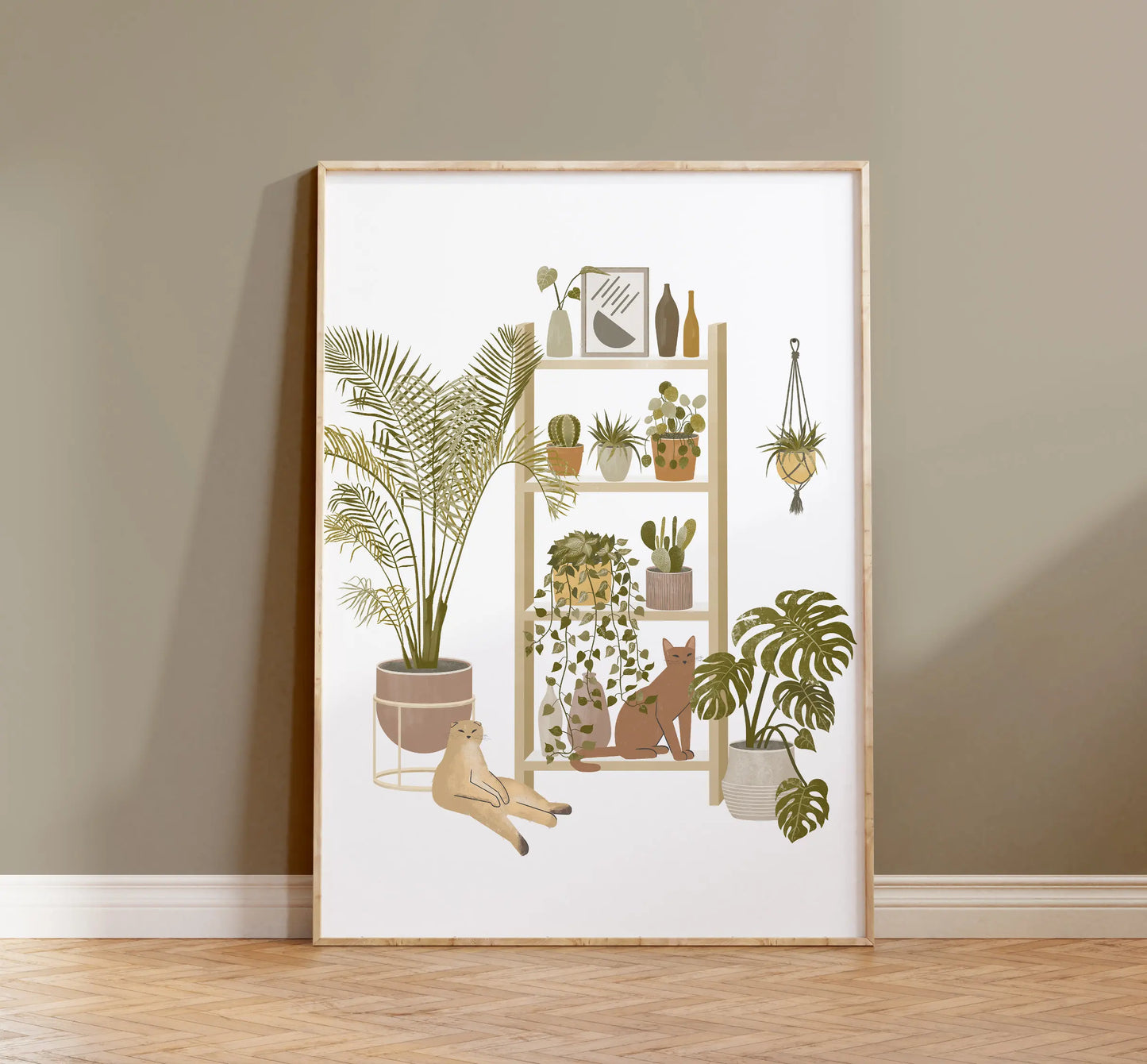 Watercolor Kittens Print Cat and Plant Poster Wall Art Leisurely Cute Kitty Canvas Painting Living Room Bedroom Home Decor Peaceful Pleasures Health and Wellness 09 30x40cm Unframed