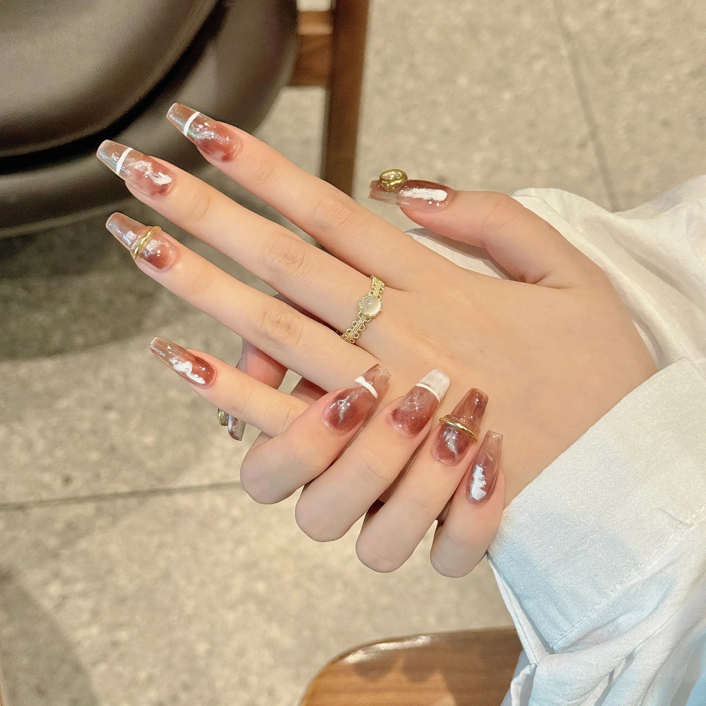 Handmade Press on Nails Dark Gothic Ink Hand Drawn Fake Nails for Women Girl Wearable Spice Girl Long Ballet False Nail Tips Peaceful Pleasures Health and Wellness