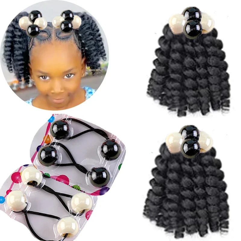 2PCS Hair 2024 New Little Girls Braided Ponytails with Beads Kids Girls Hair Bow Glitter Shinny Shining with Big Balls Bubbles Peaceful Pleasures Health and Wellness beads 9