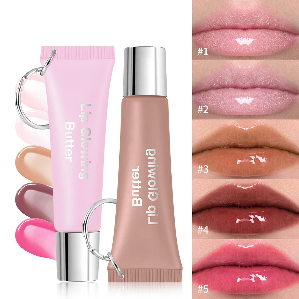 Lips Glosses Keychain 2in1 Design Long Lasting Moisturizing Pink Nourish Lipstick Glowing Butter Makeup Care Shine Cosmetics Peaceful Pleasures Health and Wellness
