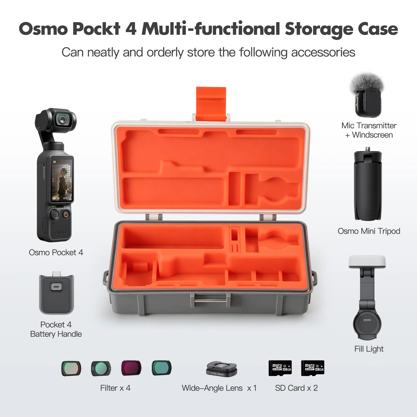 For DJI Pocket 4 Hard Case IP67 Waterproof Shockproof Travel Storage Box With Silicone Liner Carabiner Lanyard Peaceful Pleasures Health and Wellness