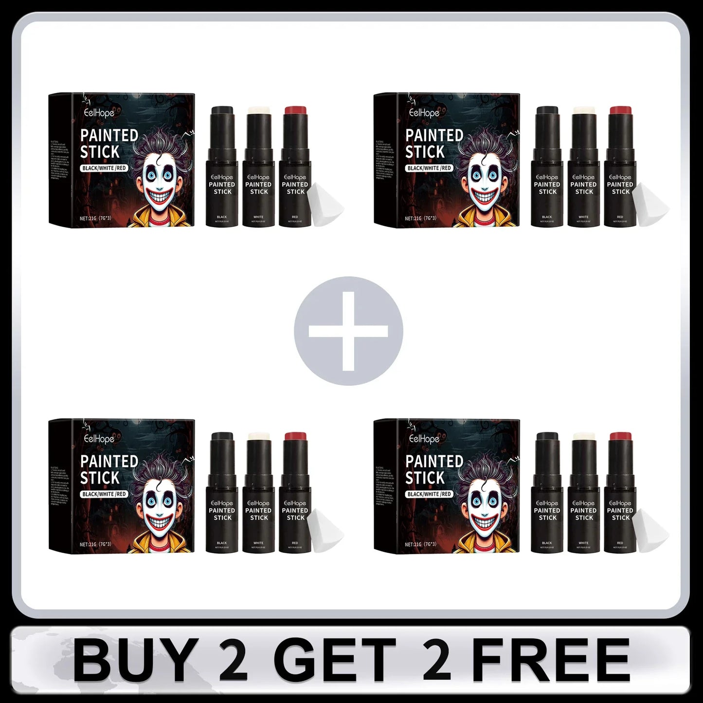 Eelhope Halloween Body Paint Stick Set – Black White Red, 21g