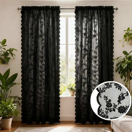 White Floral Lace Sheer Curtains | Rod Pocket Voile Drapes Sheer Voile Curtains Peaceful Pleasures Health and Wellness
