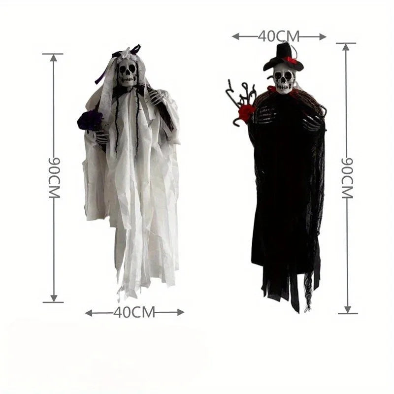 Halloween Rattan Ring Garland Ghost Bride Groom Hanging Pendant