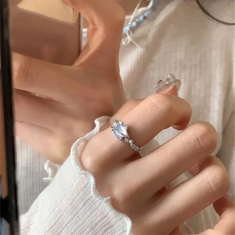 Exquisite Blue Star Moon Zircon Ring for Women Niche Design Accessory Peaceful Pleasures Health and Wellness