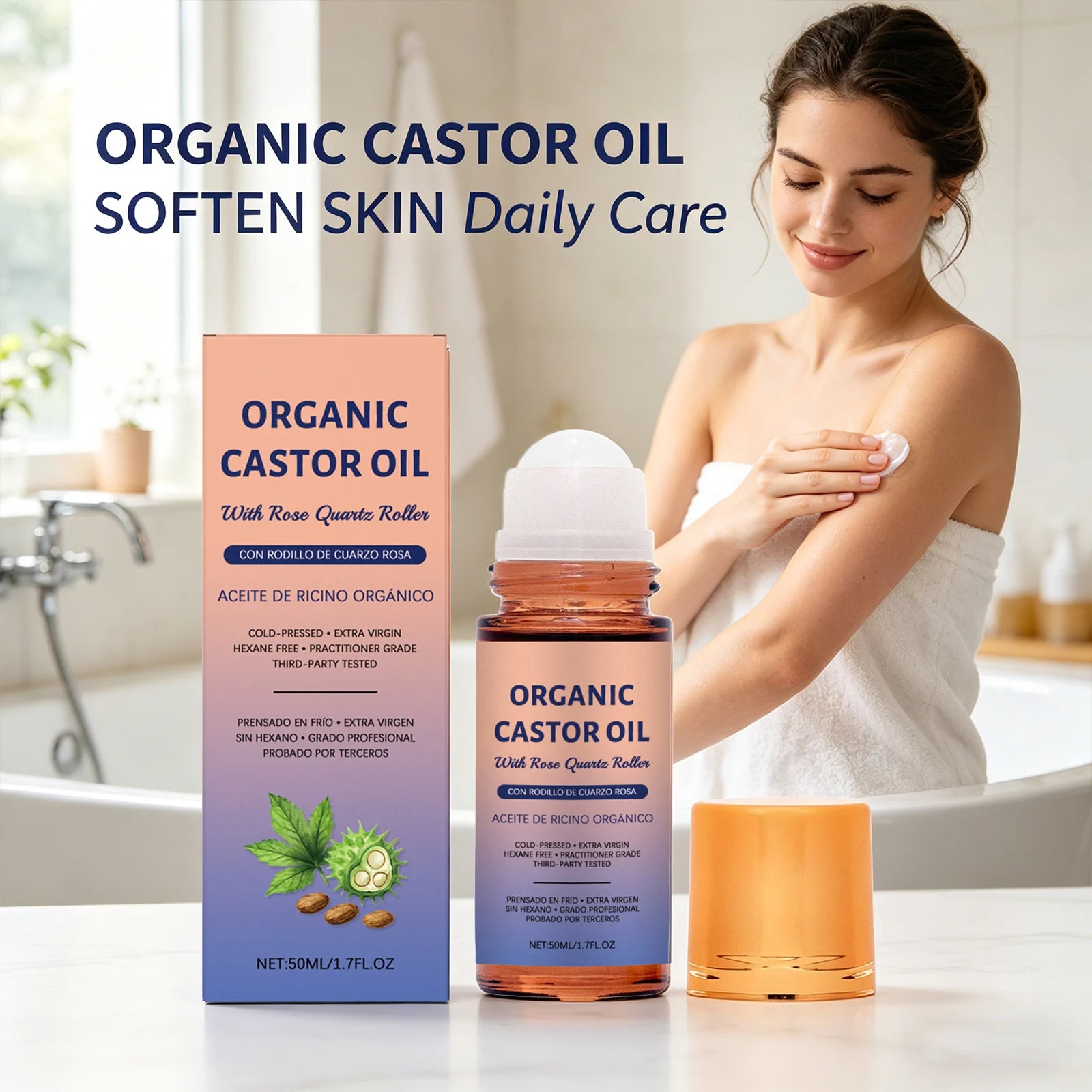 Organic Castor Oil Moisturizing Improve Skin Elasticity Relieve Dryness Discomfort Brightening Skin Tone Cold-Pressed Castor Oil Peaceful Pleasures Health and Wellness
