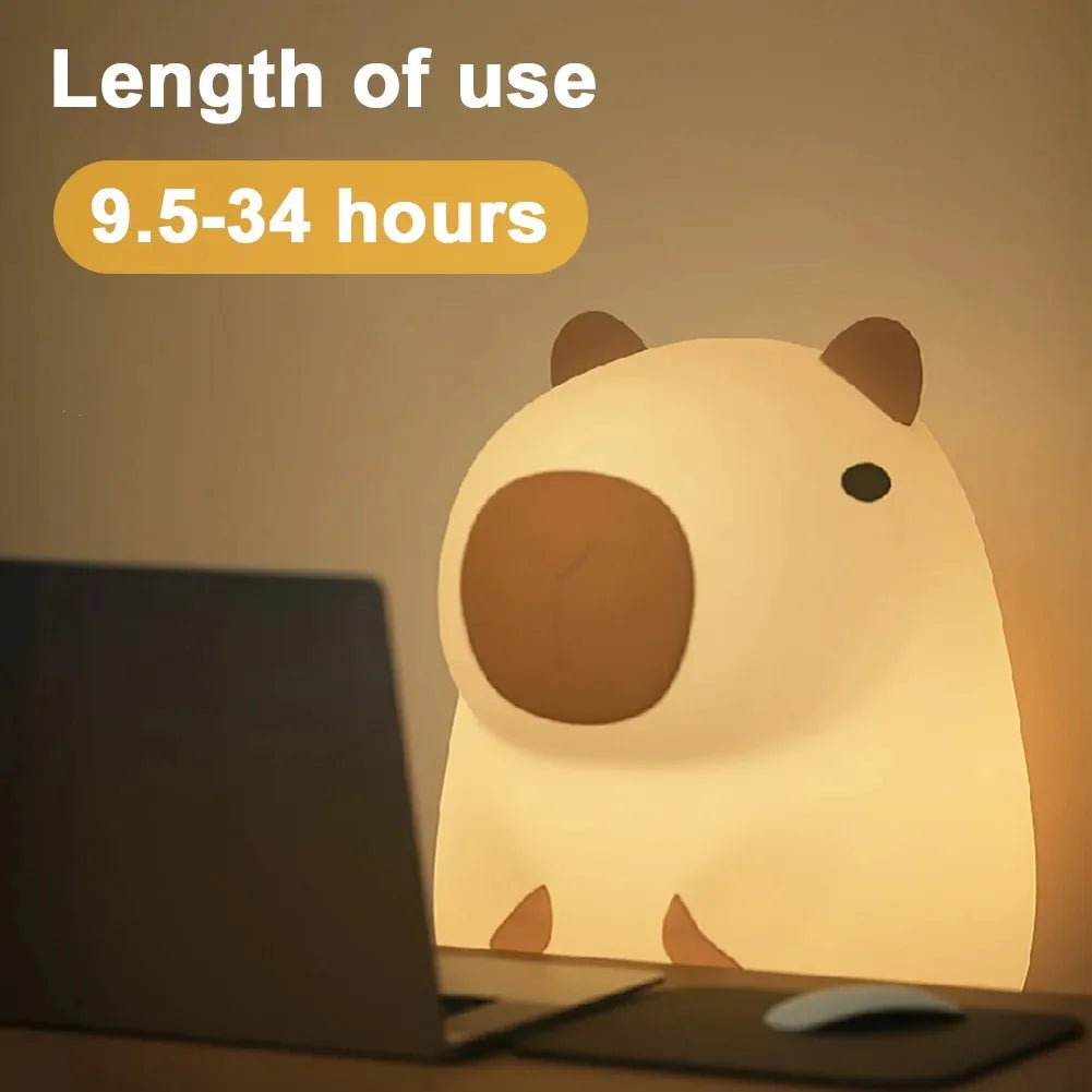 GGbingo Rechargeable Cute Capybara Night Light Novelty Dimmable Nursery Nightlight Touch Lamp Silicone Pat Lamp for Kids Room Peaceful Pleasures Health and Wellness