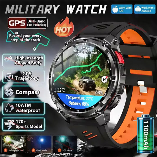 2026 New Military 1100mAh Big Battery Outdoor Smart Watch Men GPS Path Compass 10ATM Waterproof Calls AMOLED HD Sport Smartwatch Peaceful Pleasures Health and Wellness