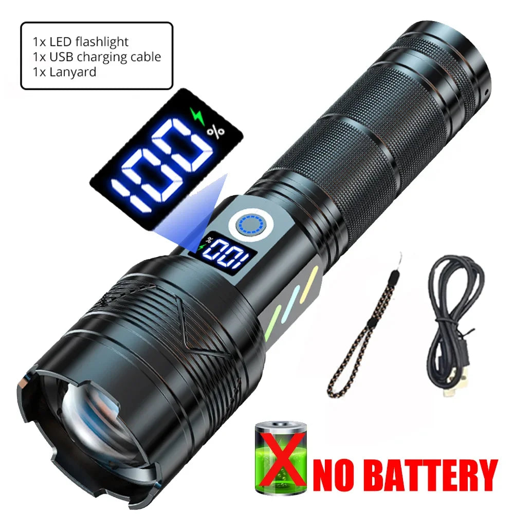 Super Bright LED Flashlight | Zoom, USB-C, Power Bank, Display
