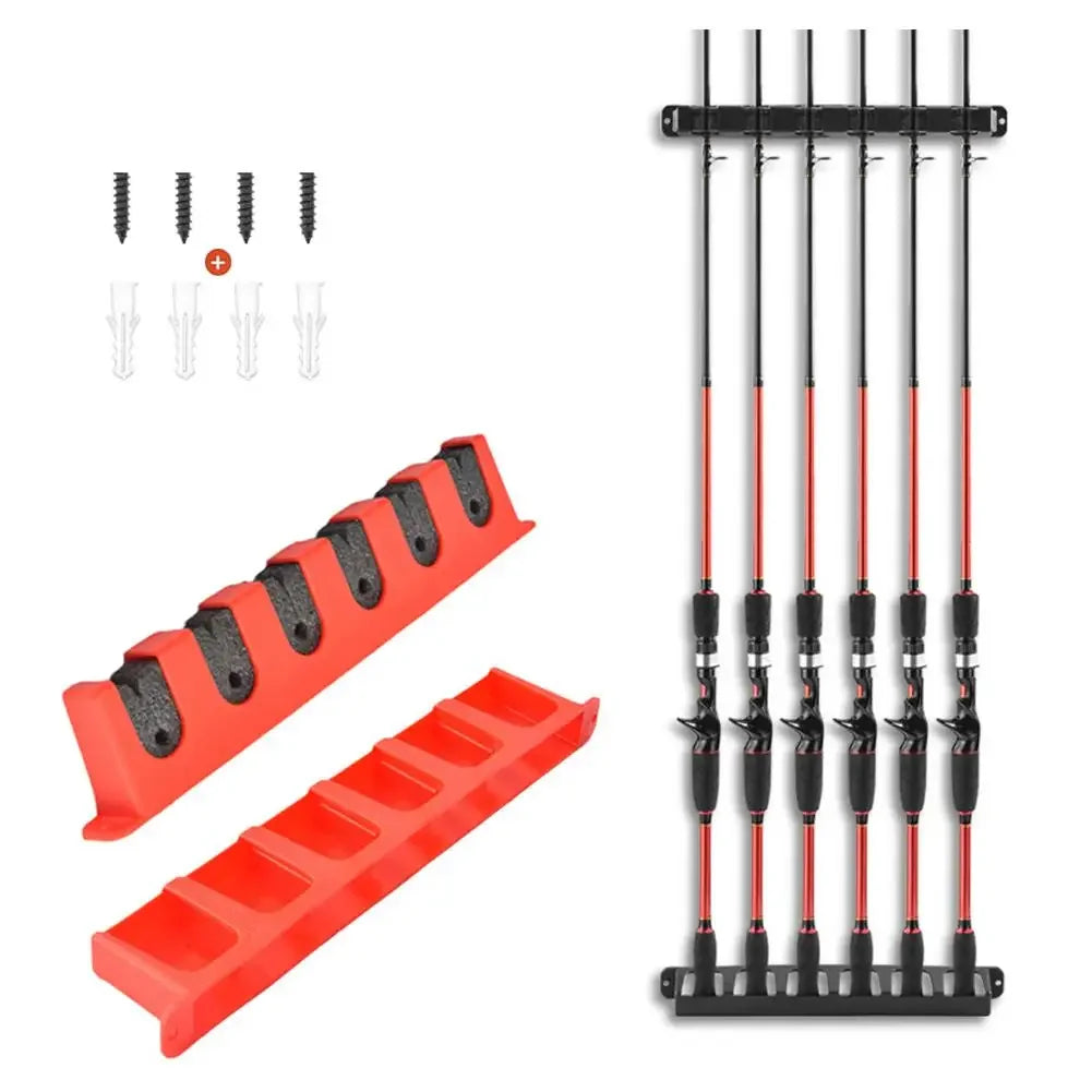 Easy-Install Fishing Rod Holder Wall Mounted Fixing Bracket for Boat Fishing Rod Holder Display Stand Fixed Frame Peaceful Pleasures Health and Wellness vertical RED