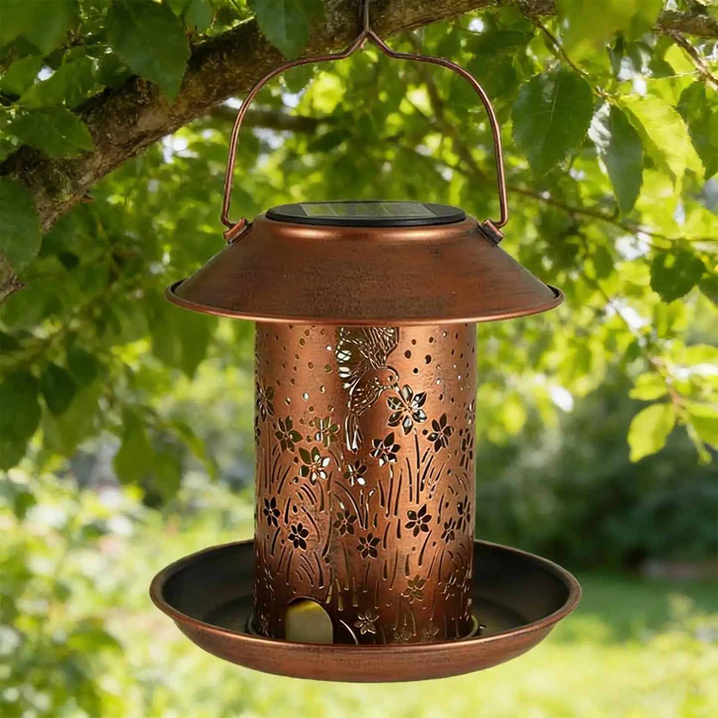 Solar Powered Bird Feeder Lantern | Waterproof Metal Garden Light Solar Bird Feeder Peaceful Pleasures Health and Wellness