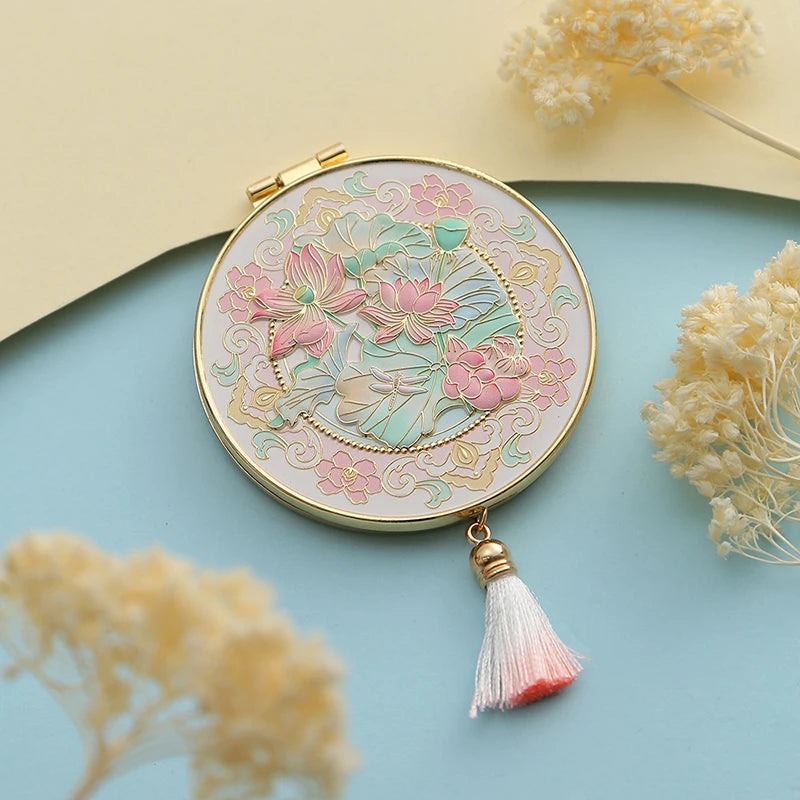 Chinese Style Metal Folding Makeup Mirror with Tassel | Portable