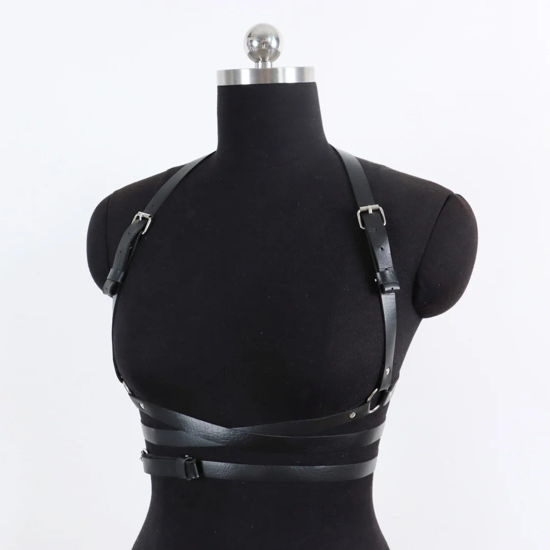 UYEE Sexy Lingerie Women Punk PU Leather Harness Bra Garter Fashion