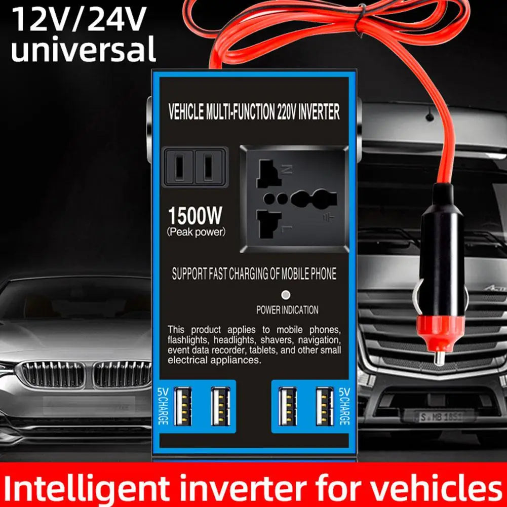 1500W Car Power Inverter 12V/24V to 110V/220V + 4 USB Ports