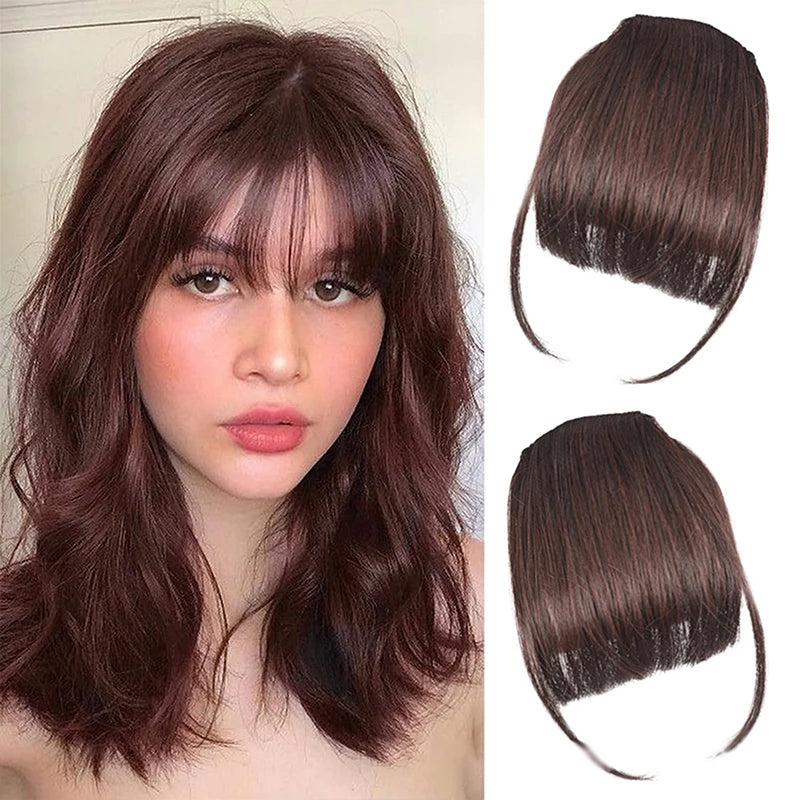Synthetic Fake Air Bangs Natural Hair Extension Front Fringes Hairpiece Black Brown Clip In Bangs Double Sideburns Hair Styling Peaceful Pleasures Health and Wellness Dark brown 4