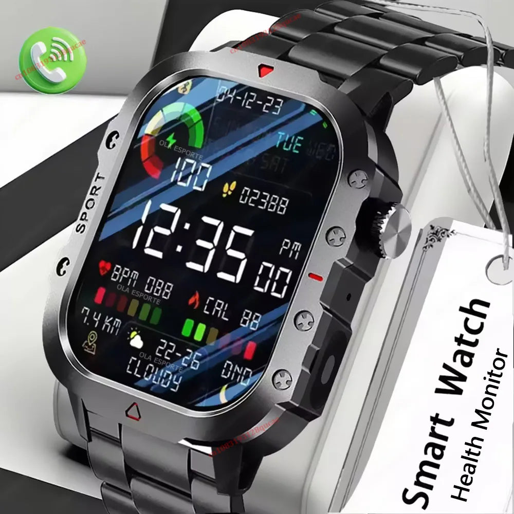 2025 Rugged Military Smart Watch Men's Outdoor Watch 2.01" HD Touch Screen Voice Bluetooth Call Sports Waterproof Smartwatch New Peaceful Pleasures Health and Wellness