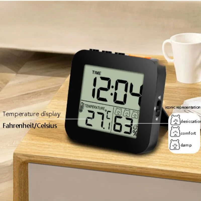Modern LCD Digital Clock Living Room Alarm with Humidity Display Timer Snooze Mode Desk Clock Desk Decorating Bedroom Stuff Peaceful Pleasures Health and Wellness