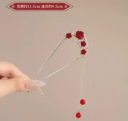 Chinese Court Style Alloy Hair Pins Durable Headdress with Elegant Tassel for Women Wedding Hanfu Cheongsam Peaceful Pleasures Health and Wellness 10