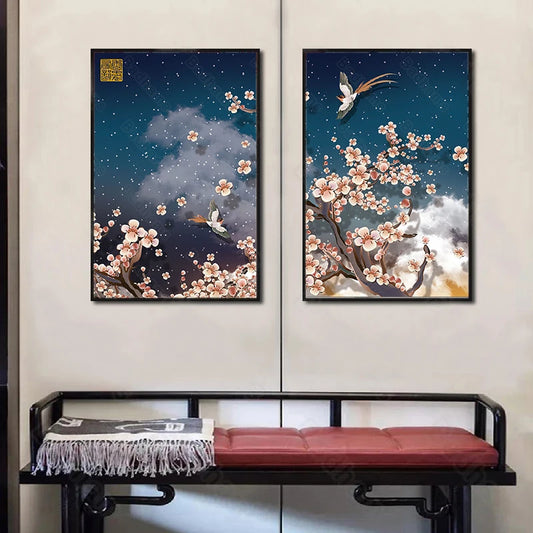 Plum Blossom Chinese Style Canvas Wall Art | Unframed Print Canvas Wall Art Peaceful Pleasures Health and Wellness