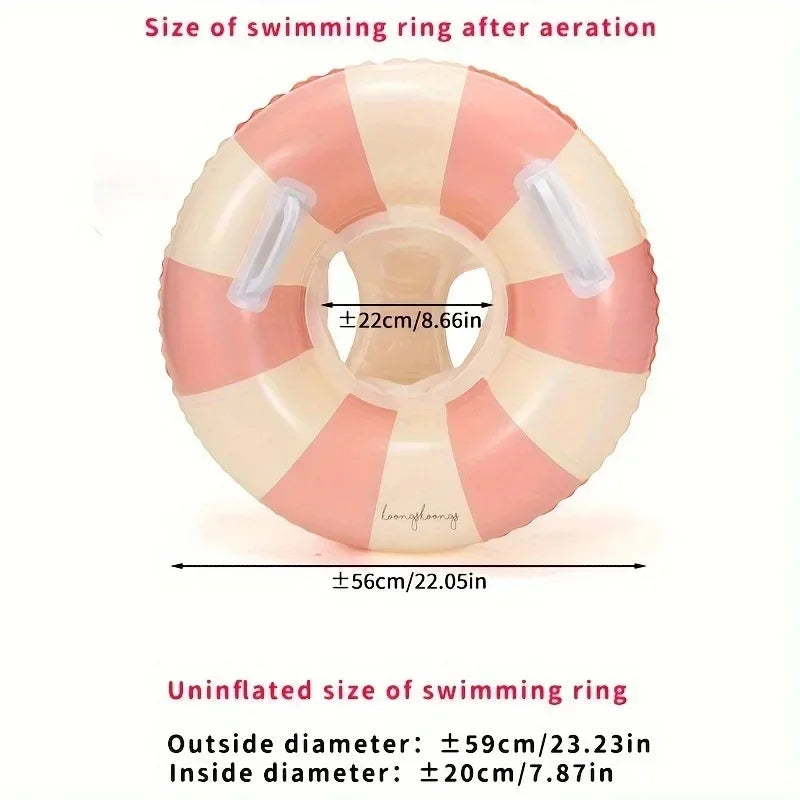 Kids' Vintage Striped Swim Ring with Handles – Blue & Pink