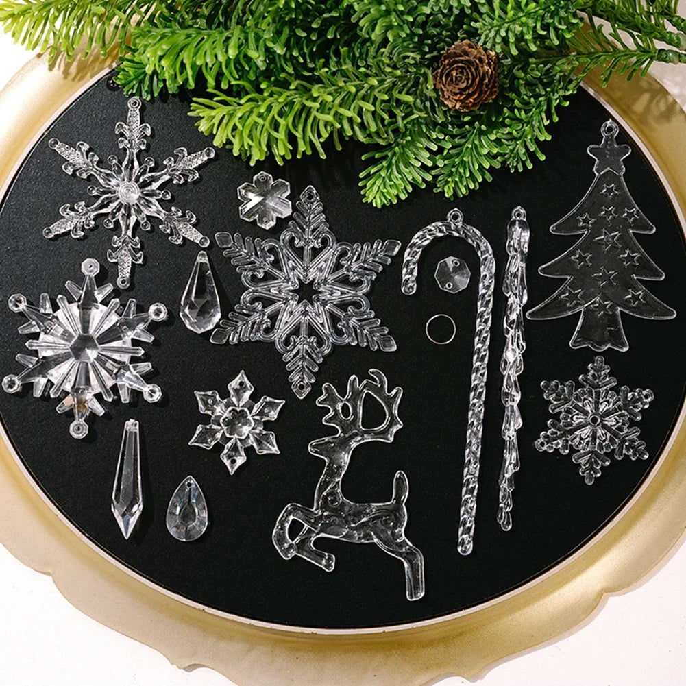 14-Pc Clear Acrylic Christmas Ornament Set | Easy Hang Tree Decor