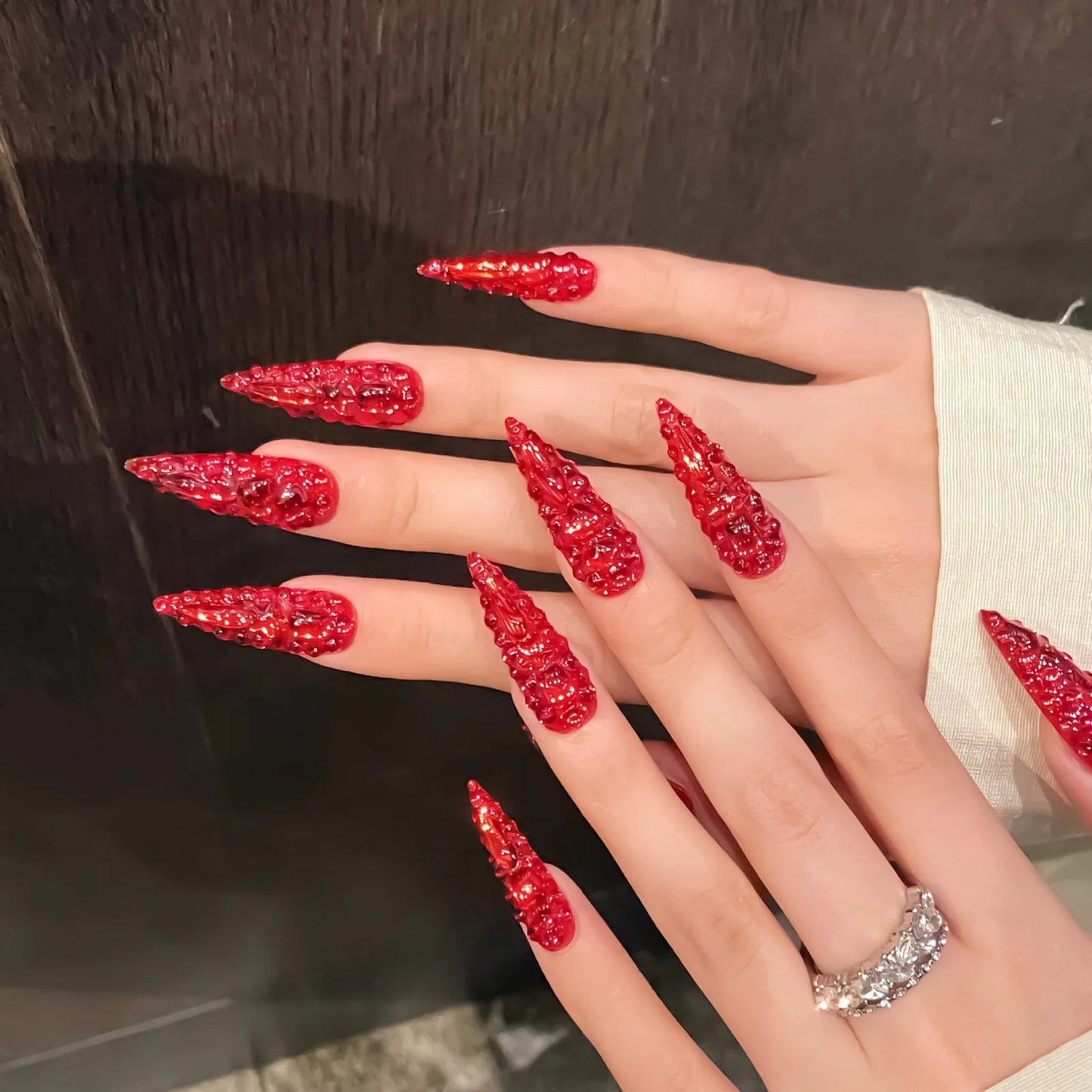 Handmade Diamond Almond Press-On Nails | 10-Piece Glam Set