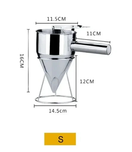 Cone Stainless Steel Pancake Batter Removable Dispenser Funnels with Stand 600/1200ml Great for Cupcakes Takoyaki Baking Tools Peaceful Pleasures Health and Wellness S-600ml
