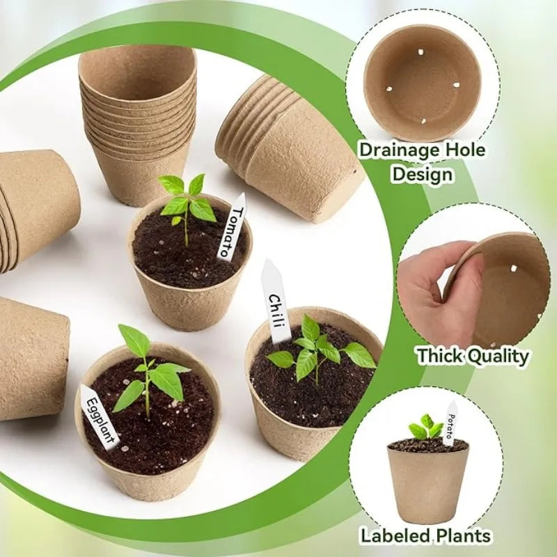 Biodegradable Peat Pots 3.15" | Seed Starter Kit 20–200 Pcs
