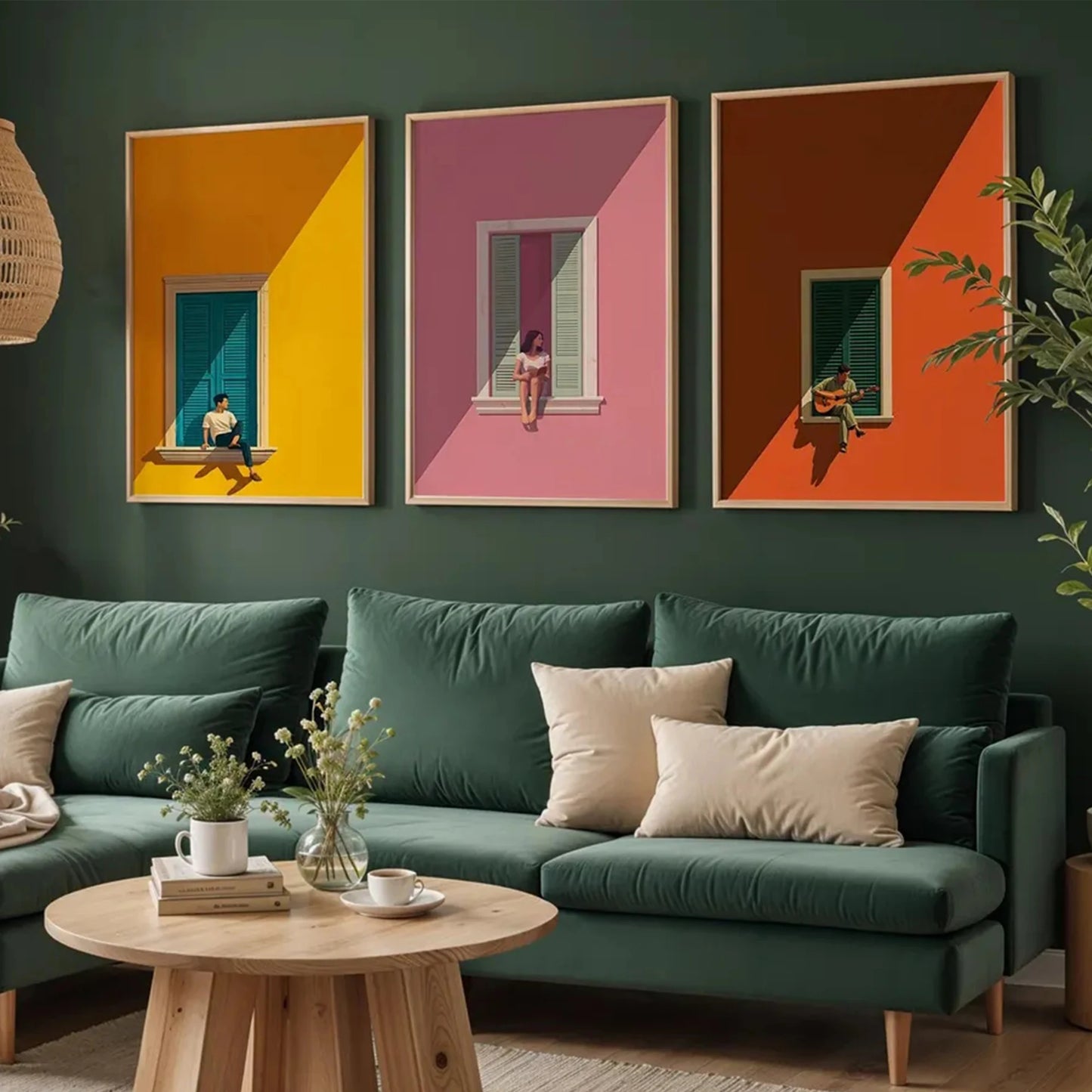 3pcs Modern Window Sill Triptych Wall Art Print Canvas Painting Poster Picture For Living Room,Bedroom Home Decor Peaceful Pleasures Health and Wellness