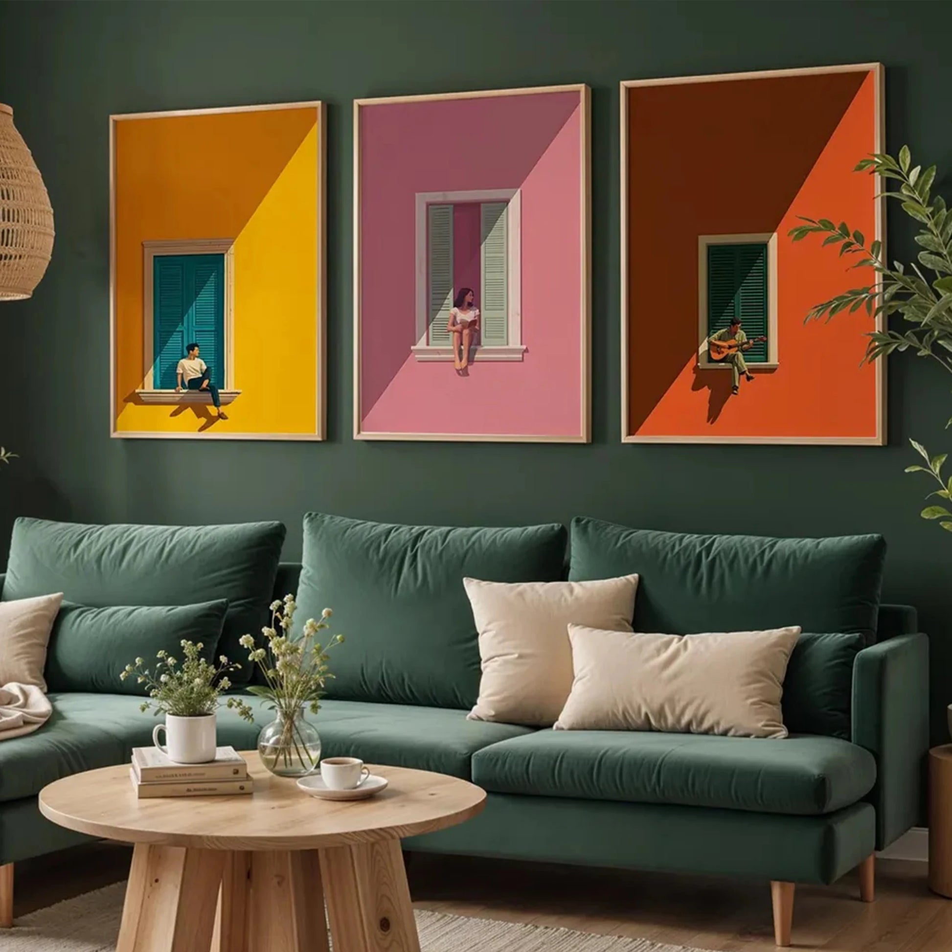 3pcs Modern Window Sill Triptych Wall Art Print Canvas Painting Poster Picture For Living Room,Bedroom Home Decor Peaceful Pleasures Health and Wellness