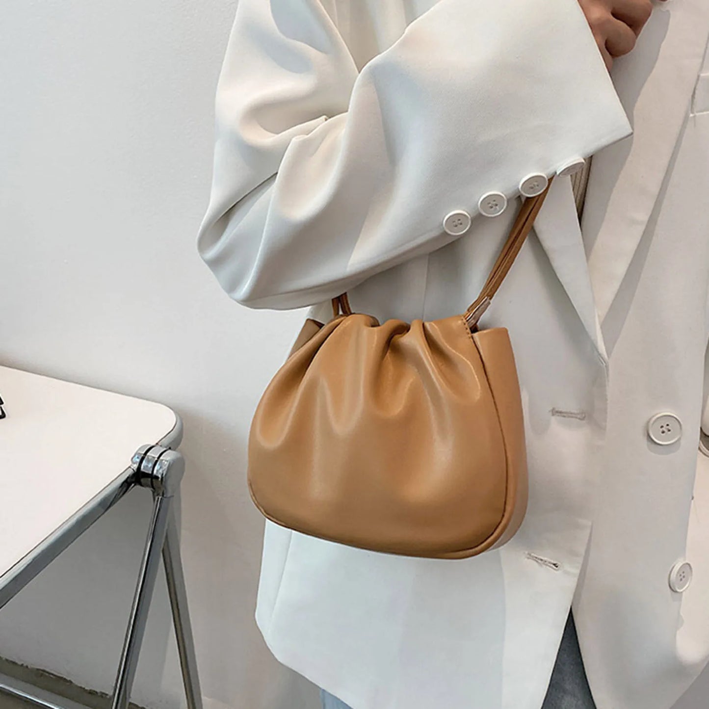 Soft PU Leather Shoulder Bags Versatile Pleated Crossbody Bags with Adjustable Strap for Women Travel Party Work Peaceful Pleasures Health and Wellness