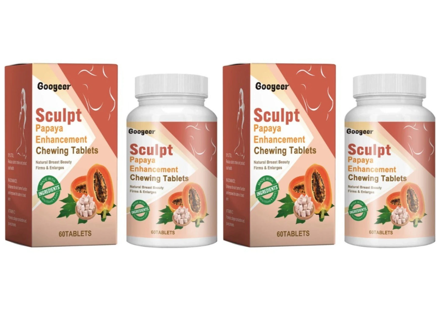 Googeer Papaya Chewing Tablets 60ct | Niacinamide & FOS