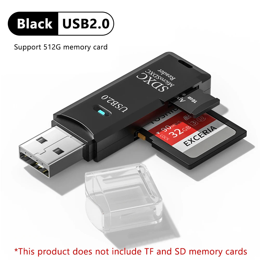 New 2 IN 1 High Speed Usb 3.0 Smart Cardreader Adapter Usb Card Reader For PC Laptop Accessories SD TF Card Memory Peaceful Pleasures Health and Wellness USB 2.0 Black