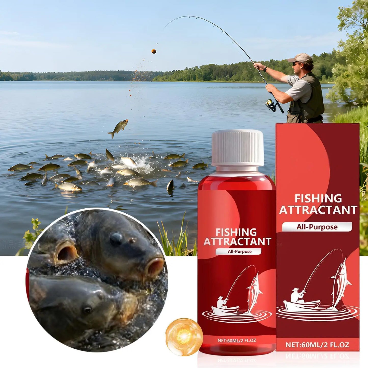 60ml Powerful Fish Bait Attractant Concentrated Liquid Lure for Freshwater Fishing, Catches Bass Trout Crappie Carp Peaceful Pleasures Health and Wellness