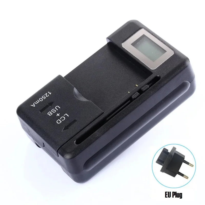 Universal LCD Battery Charger with USB Port, 32-55mm Adjustable, For Cell Phone & Camera Batteries, US/UK/EU Plug Peaceful Pleasures Health and Wellness EU TYPE