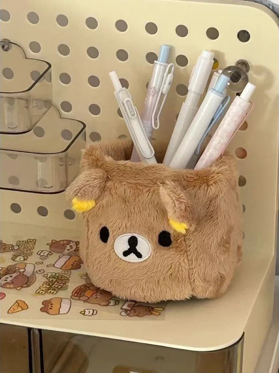 Kawaii Plush Pencil Holder – Bamboo Desk Organizer & Storage Box