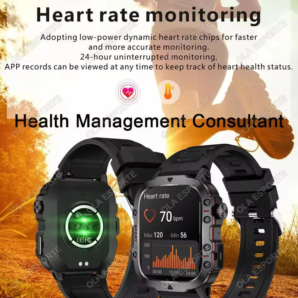 2026 New Military Outdoor Smart Watch Men's GPS Flashlight Bluetooth Call 2.01" AMOLED Screen 3ATM Waterproof Sports Smartwatch Peaceful Pleasures Health and Wellness