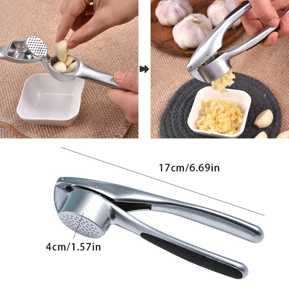 Zinc Alloy Garlic Press – Manual Crusher & Squeezer Tool