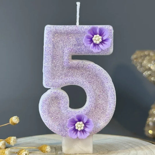 2026 New Cute Purple Flowers 3D Number Cake Candles for Birthday Party Decorations Birthday Decoration Cake Decorating Tools Peaceful Pleasures Health and Wellness 5
